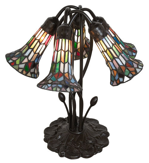 16" High Stained Glass Pond Lily 5 Light Table Lamp