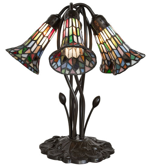 16" High Stained Glass Pond Lily 5 Light Table Lamp