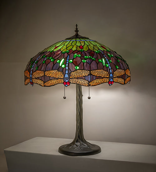 27" High Tiffany Hanging Head Dragonfly Table Lamp