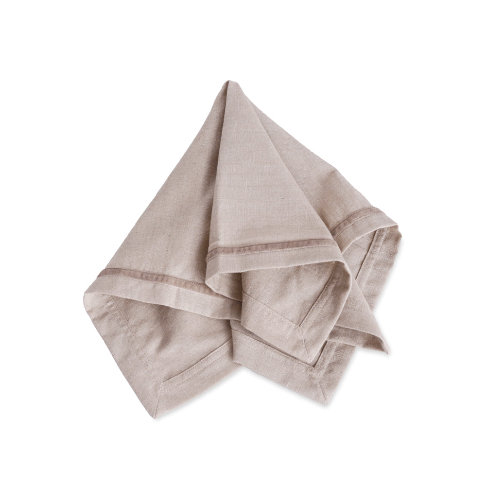Beatriz Ball LINENS Velluto Napkins with Border Set of 4 Beige and Beige