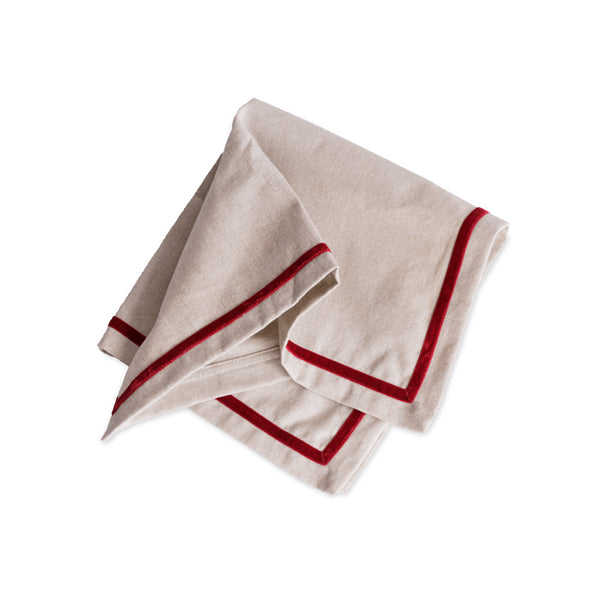Beatriz Ball LINENS Velluto Napkins with Border Set of 4 Beige and Red