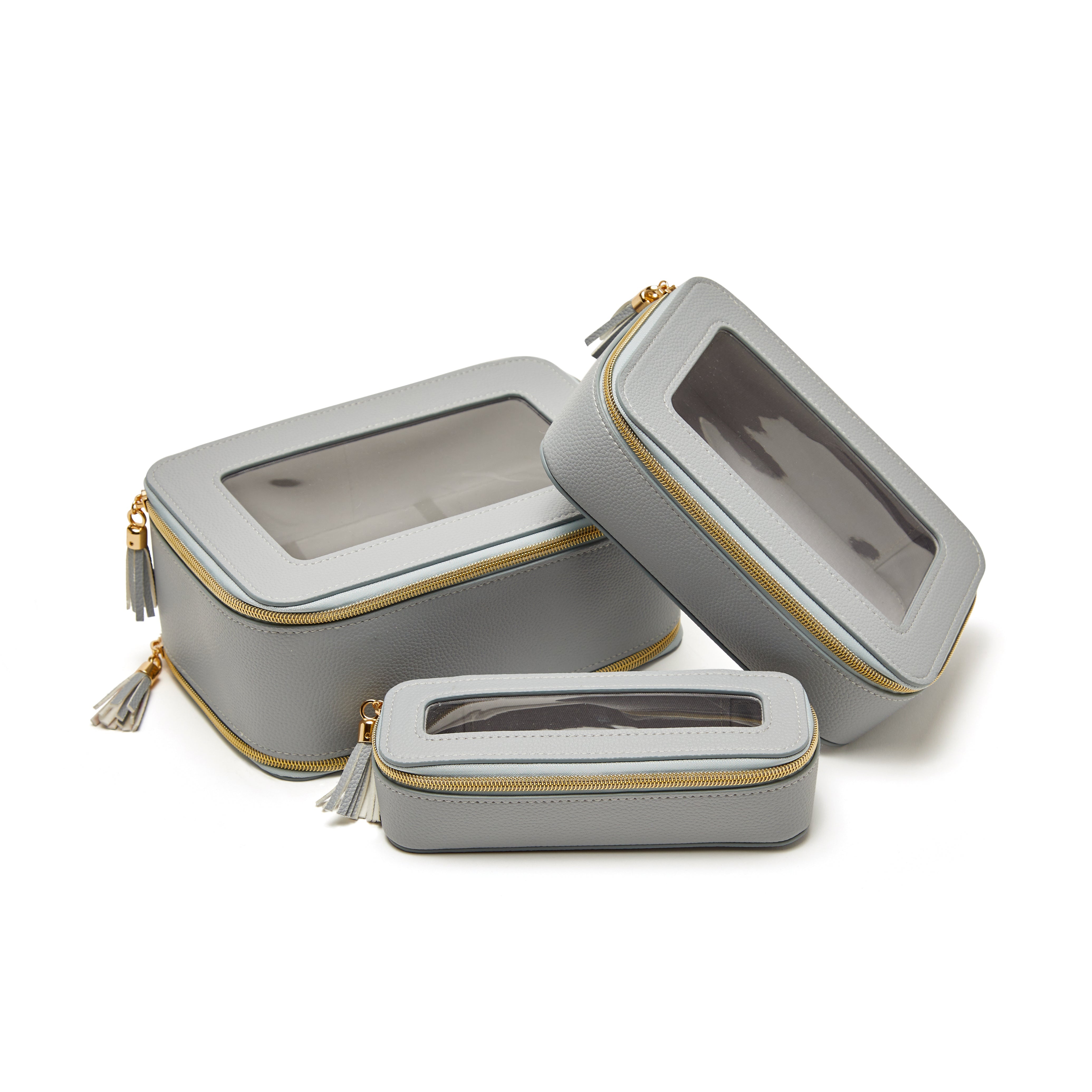 Leah 3pc Cosmetic Case Light Grey