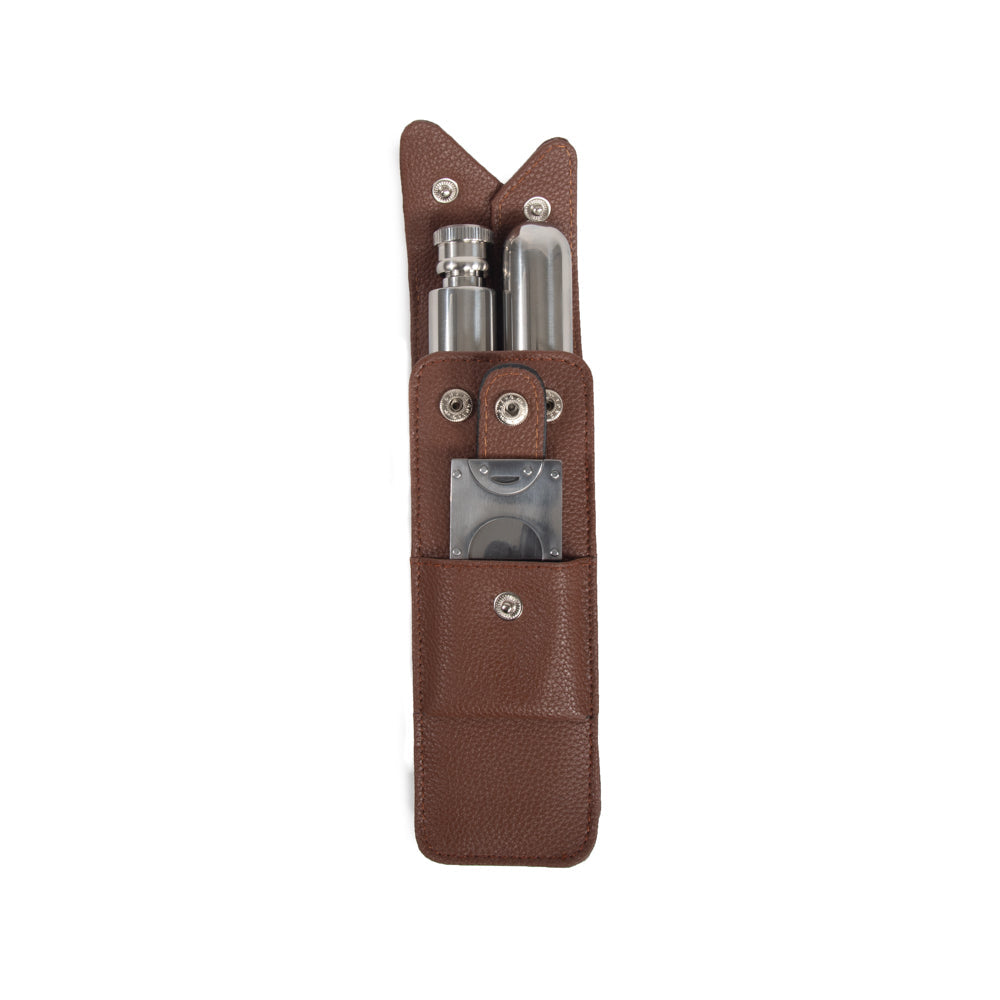 The Hip Trio Cigar and Flask Set Brown