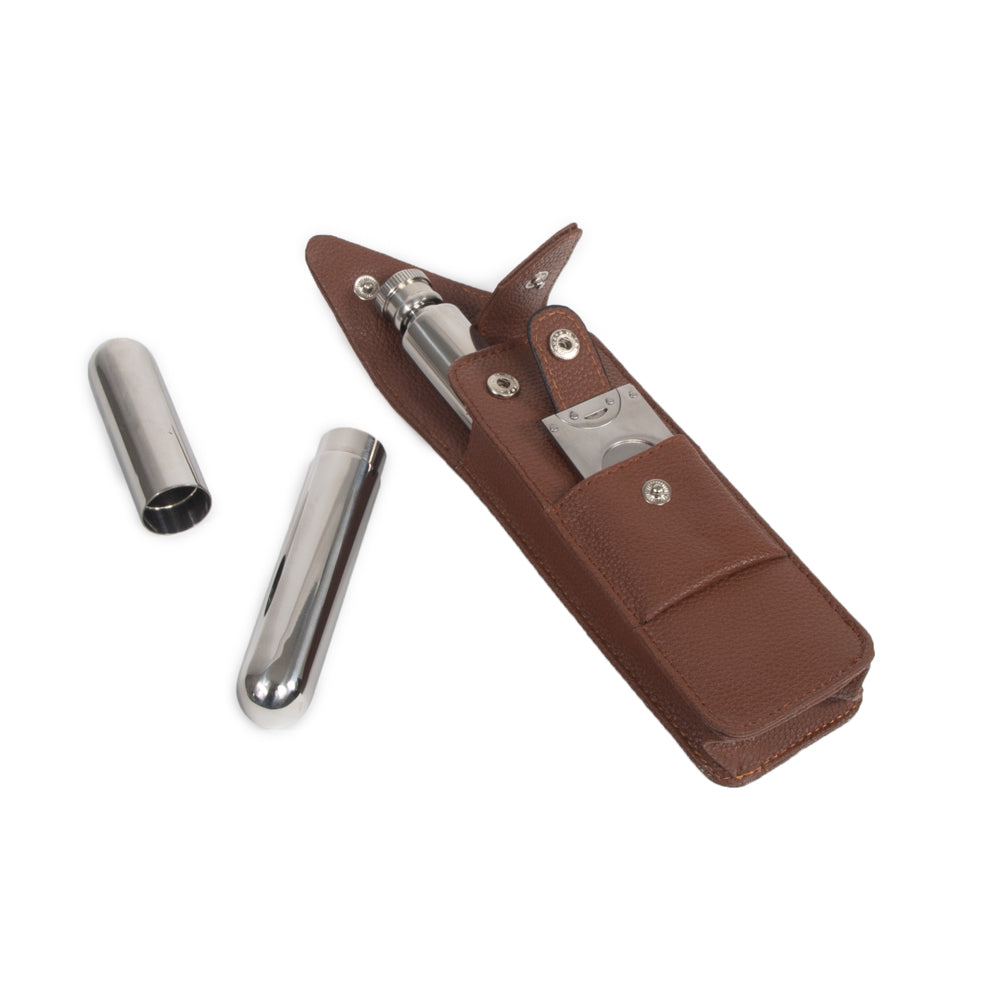 The Hip Trio Cigar and Flask Set Brown