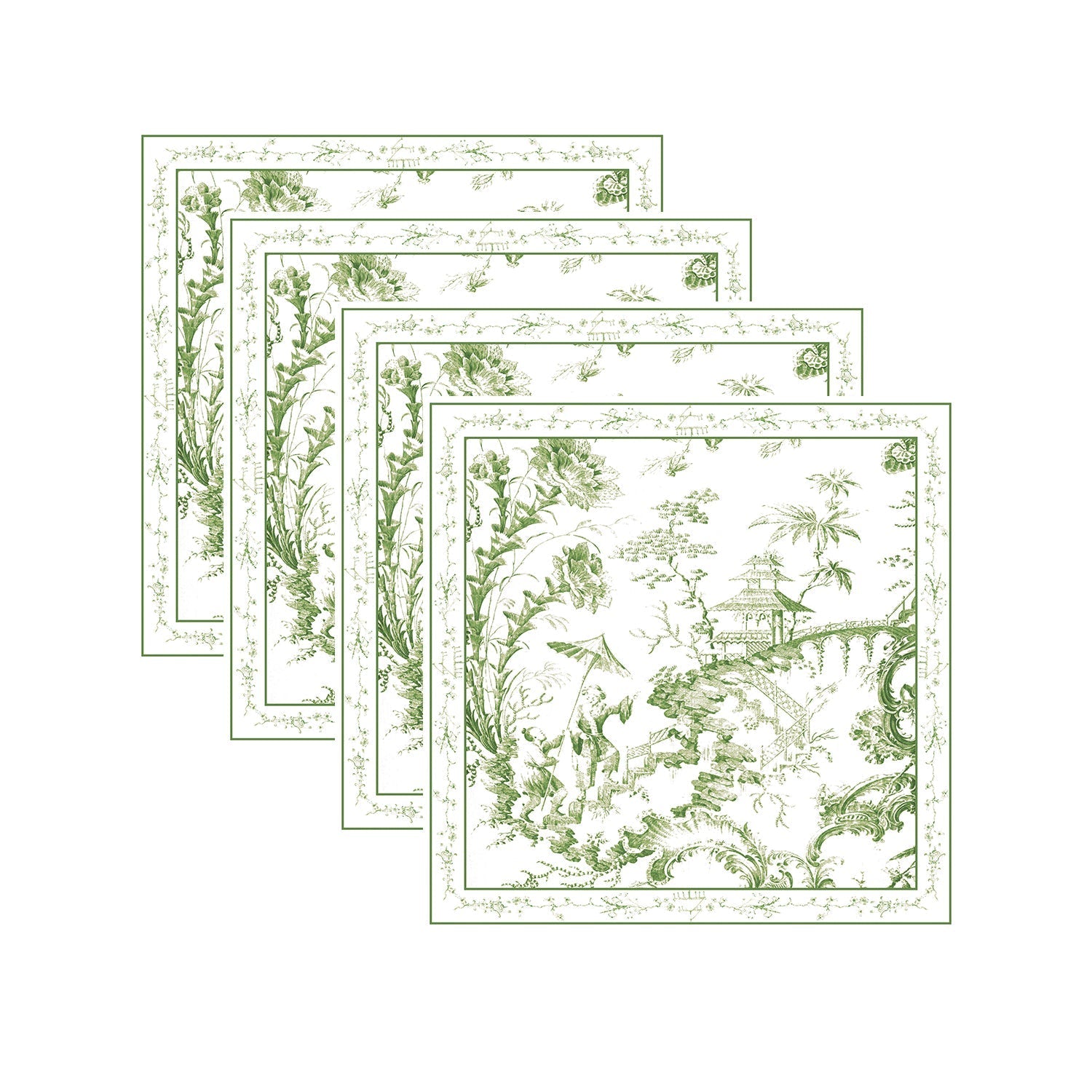 Beatriz Ball LINENS Chinoiserie Napkins 20 x 20 Set of 4 (Green and White)