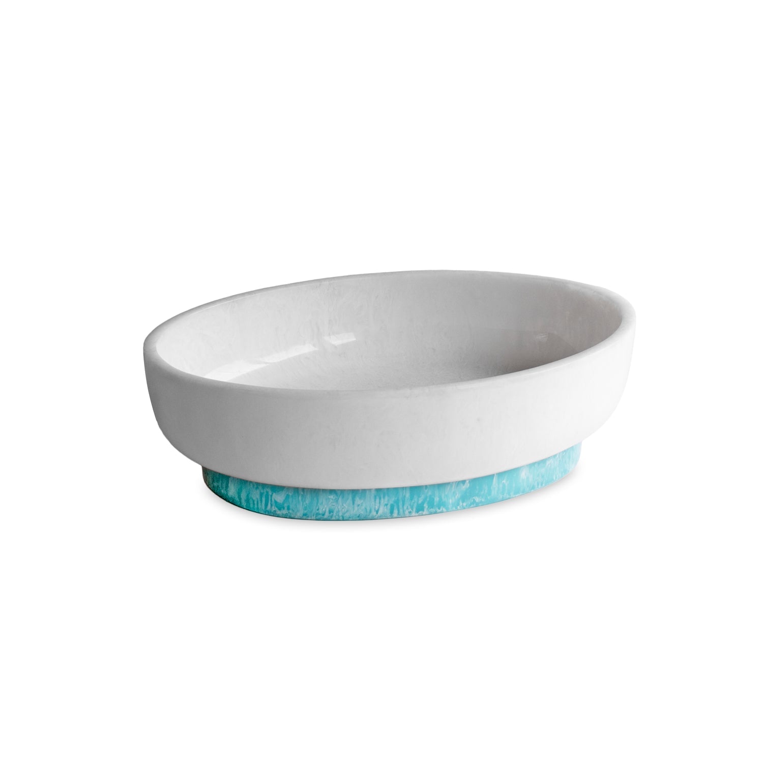 Beatriz Ball RESIN Rio Large Oval Bowl with Base (White and Turquoise)