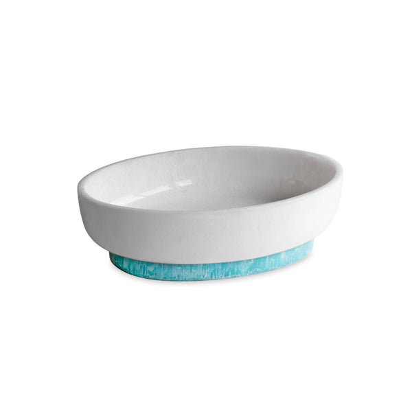 Beatriz Ball RESIN Rio Large Oval Bowl with Base (White and Turquoise)