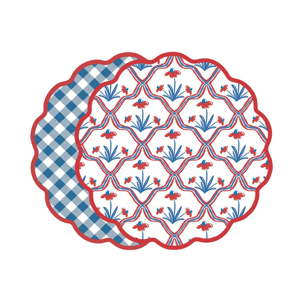 Beatriz Ball VIDA Americana Floral and Gingham Reversible Placemats Set of 4 (Red and Blue) - PRE-ORDER