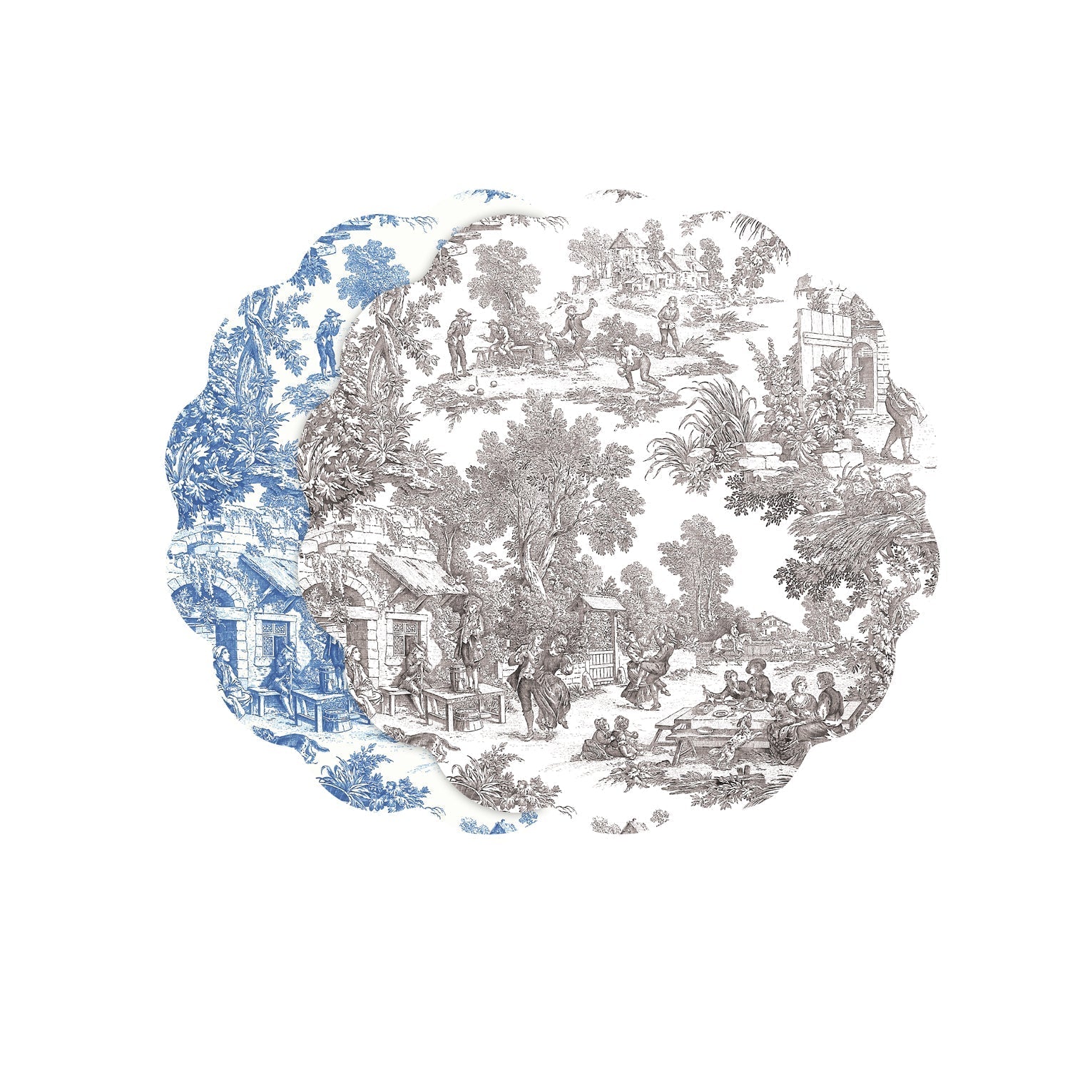 Beatriz Ball VIDA English Toile  Reversible Placemats Set of 4 (Blue and Gray)