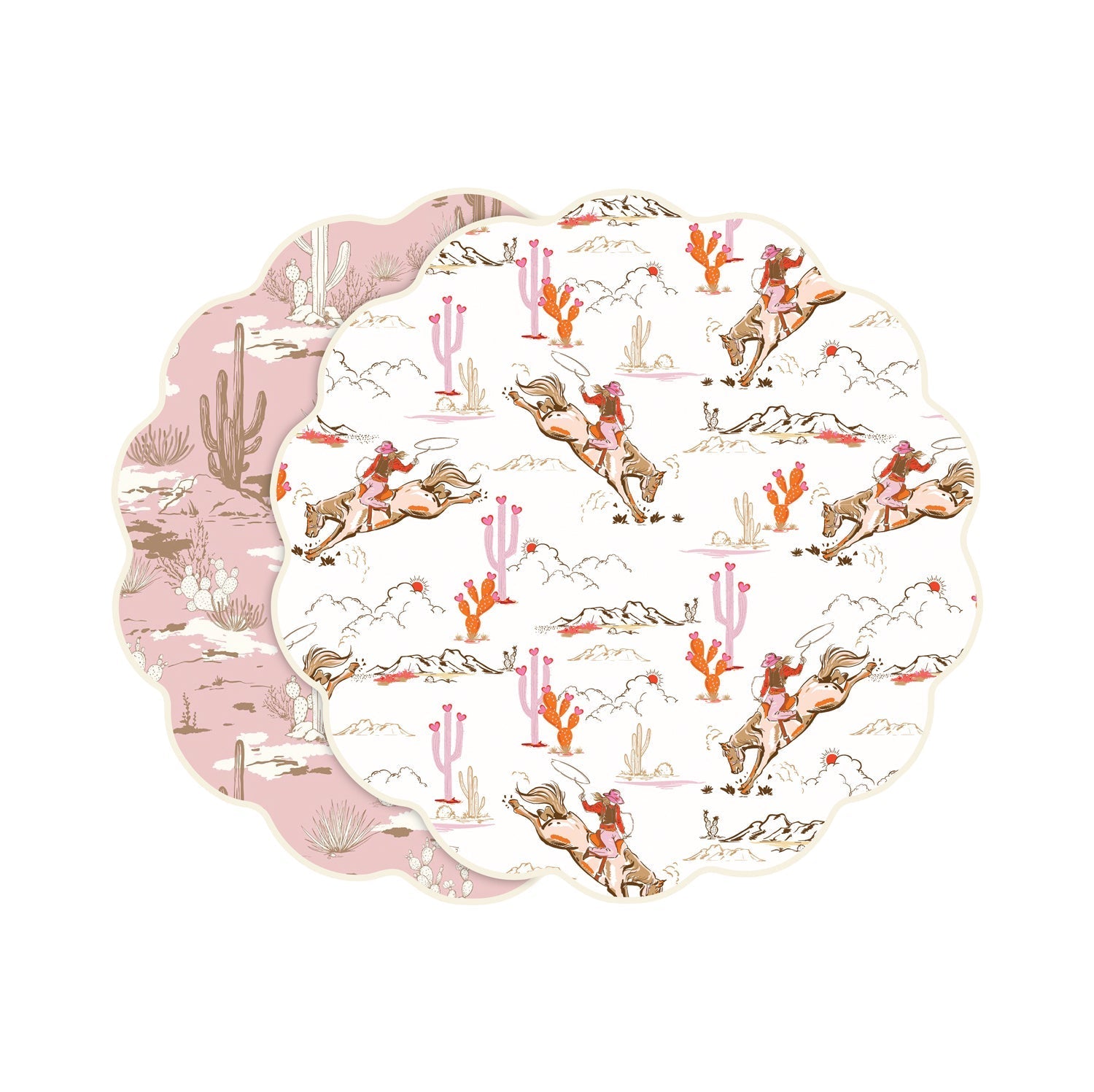 Beatriz Ball VIDA Cowgirl and Cactus Reversible Placemats Set of 4 (Pink and White)