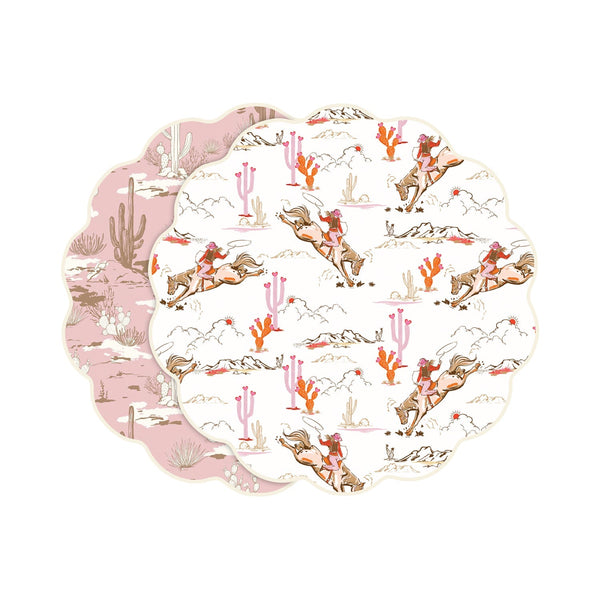 Beatriz Ball VIDA Cowgirl and Cactus Reversible Placemats Set of 4 (Pink and White)