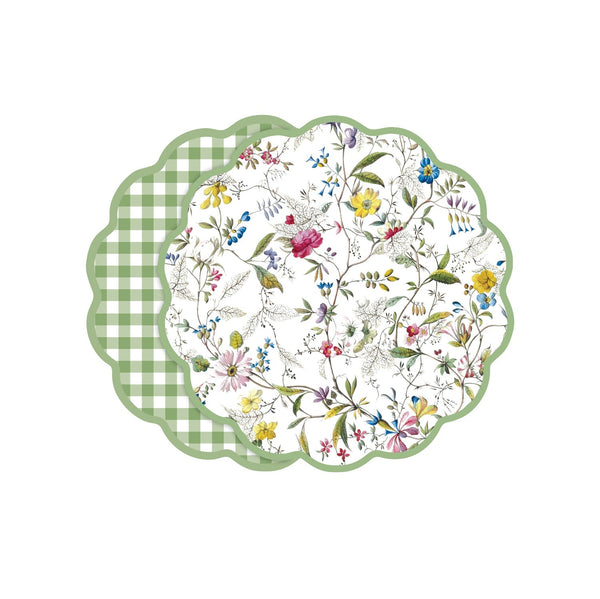 Beatriz Ball VIDA Springtime Floral and Gingham Reversible Placemats Set of 4 (Green and White) - PRE-ORDER