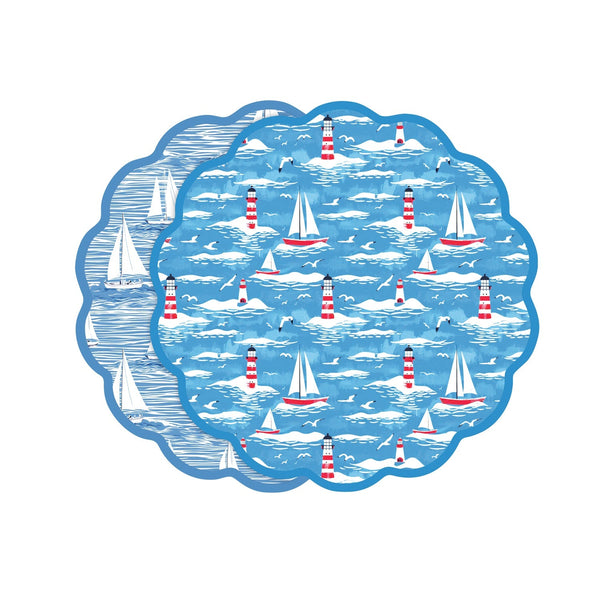 Beatriz Ball VIDA Sailboats and Lighthouses Reversible Placemats Set of 4 (Blue and Red) - PRE-ORDER