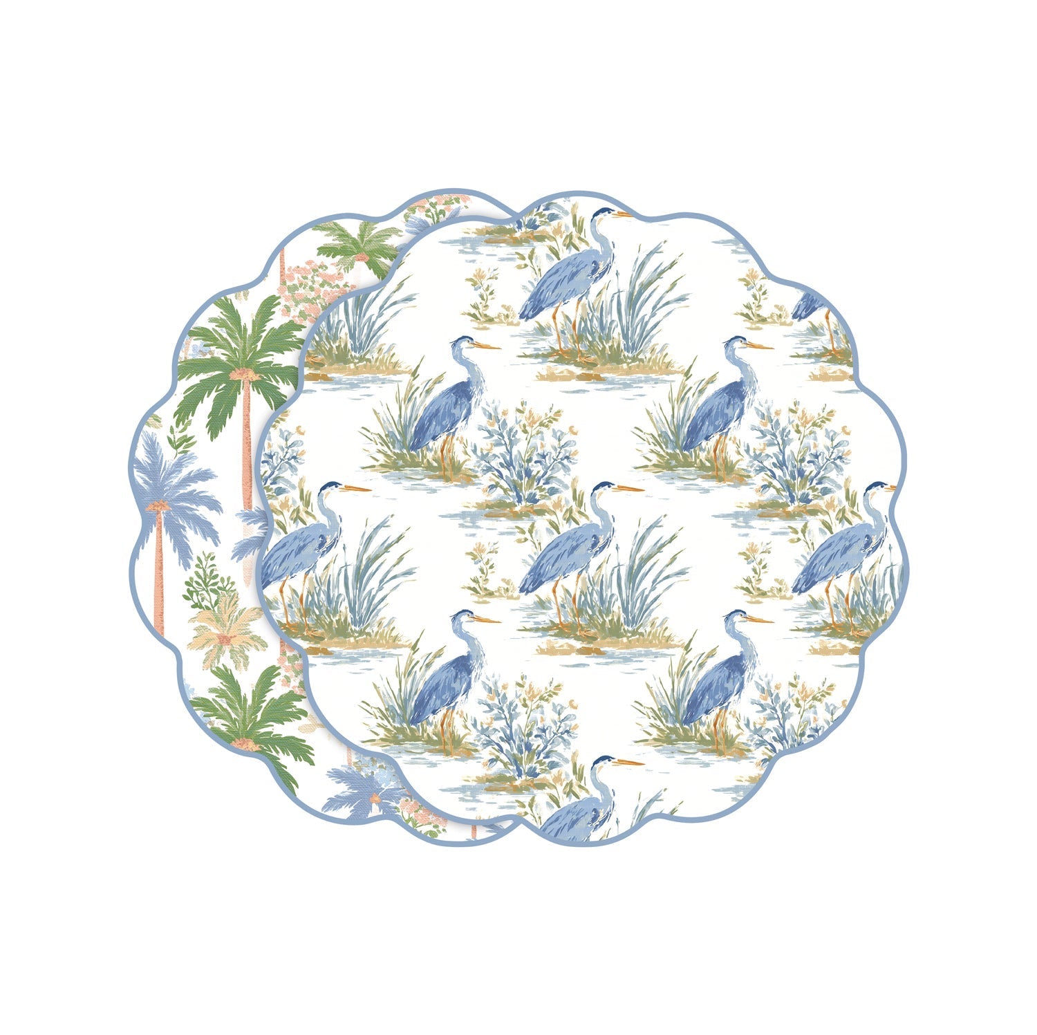 Beatriz Ball VIDA Heron and Palm Trees Reversible Placemats Set of 4 (Blue and Green)