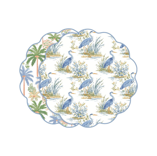 Beatriz Ball VIDA Heron and Palm Trees Reversible Placemats Set of 4 (Blue and Green)