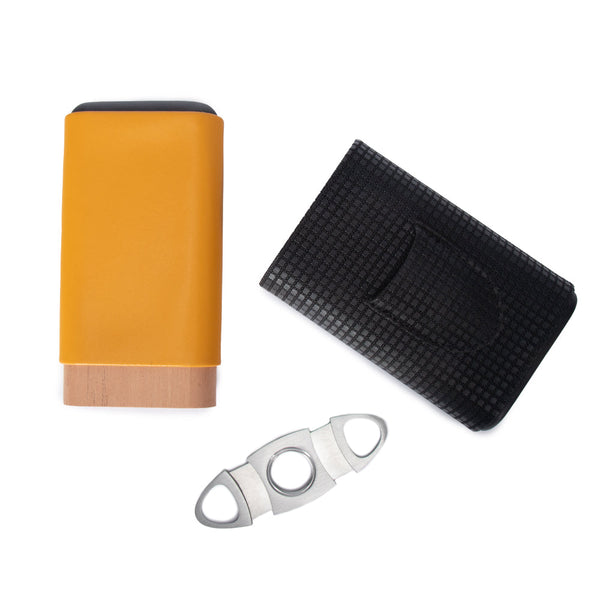 Lorenzo Triple Cigar Holder with Cutter Mustard