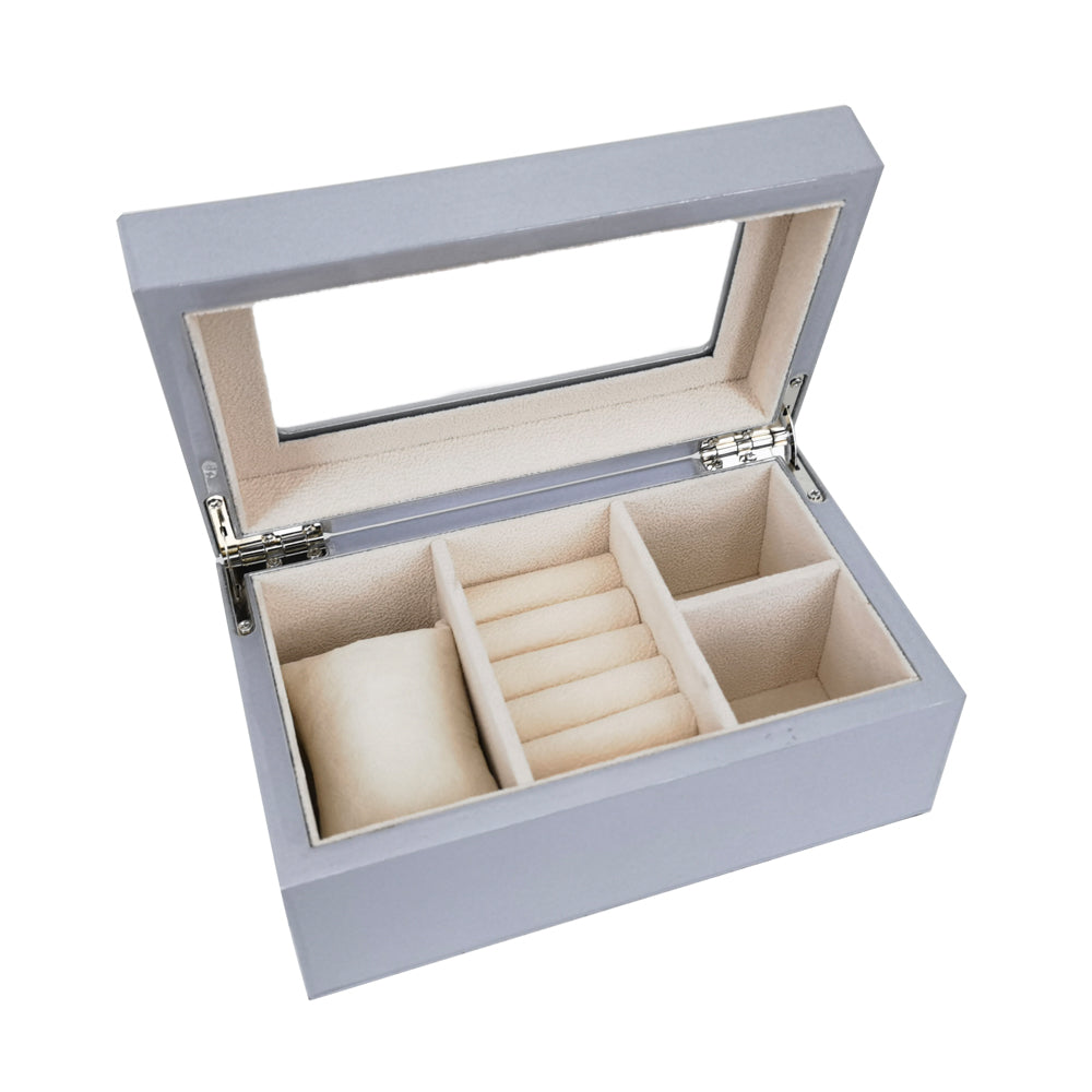 Kylie Mini Glass Top Jewelry Box Silver