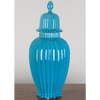 Danny's Fine Porcelain 19h X 9d Deep Sea Turquoise Hex Stripped Jar (tall)