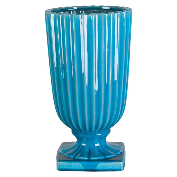 Danny's Fine Porcelain 13h X 6d Deep Sea Turquoise Stripped Flower Vase