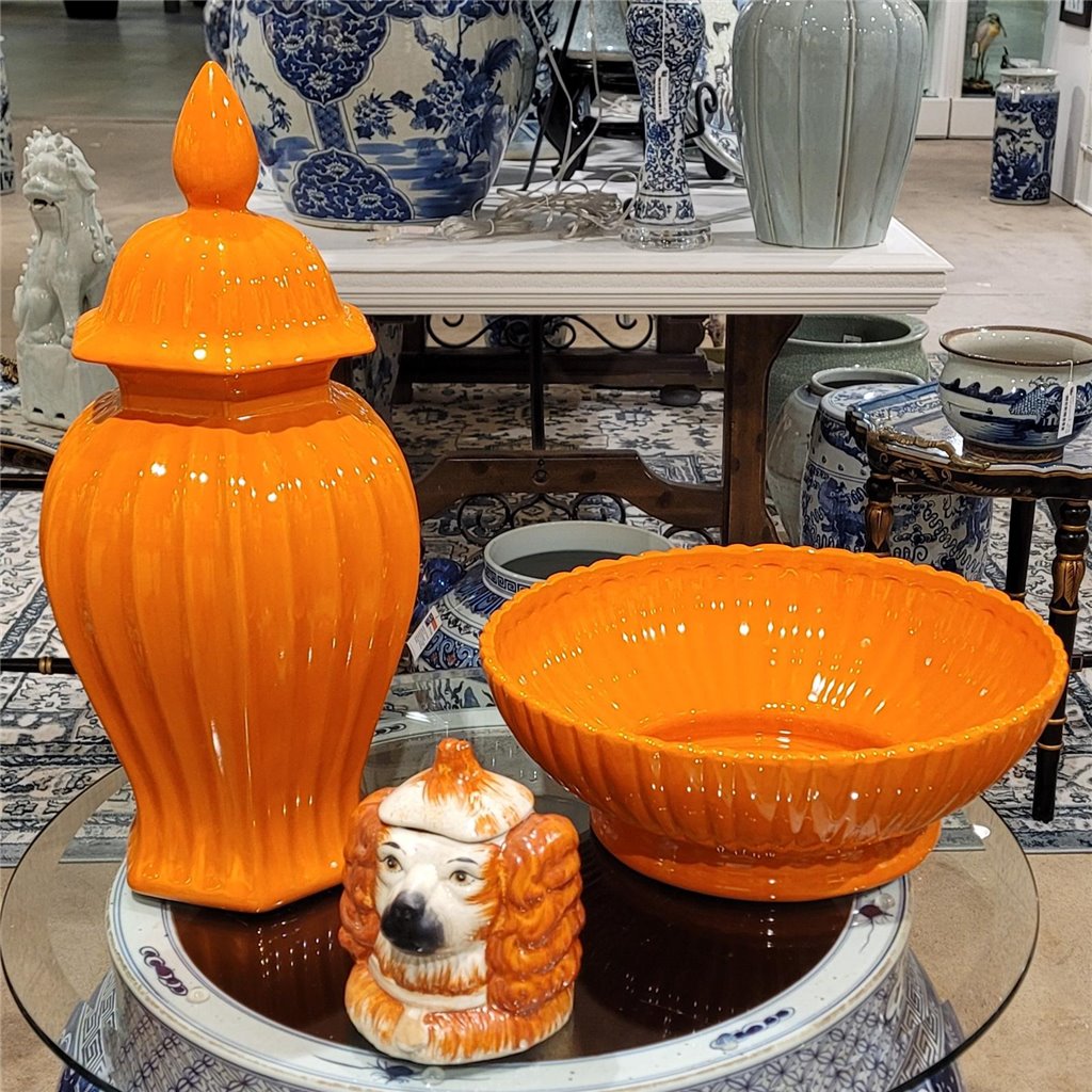 Danny's Fine Porcelain Lined Hex Jar - Happy Orange