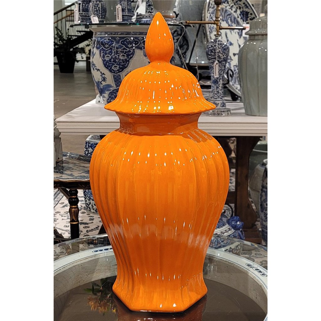 Danny's Fine Porcelain Lined Hex Jar - Happy Orange