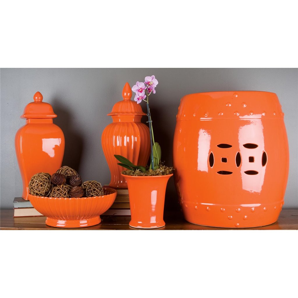 Danny's Fine Porcelain Lined Hex Jar - Happy Orange