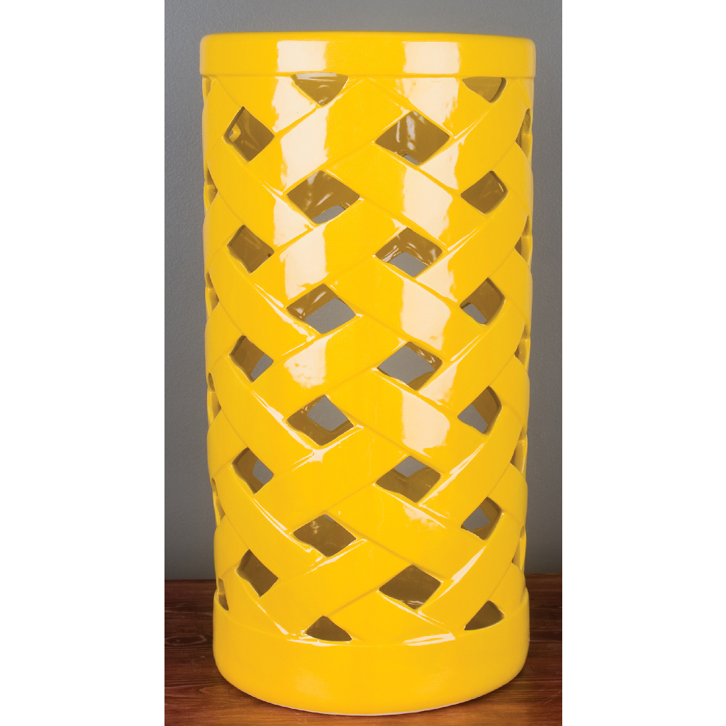 Danny's Fine Porcelain 9"l X 9w X 18h Porcelain Lattice Umbrella Stand-Yellow