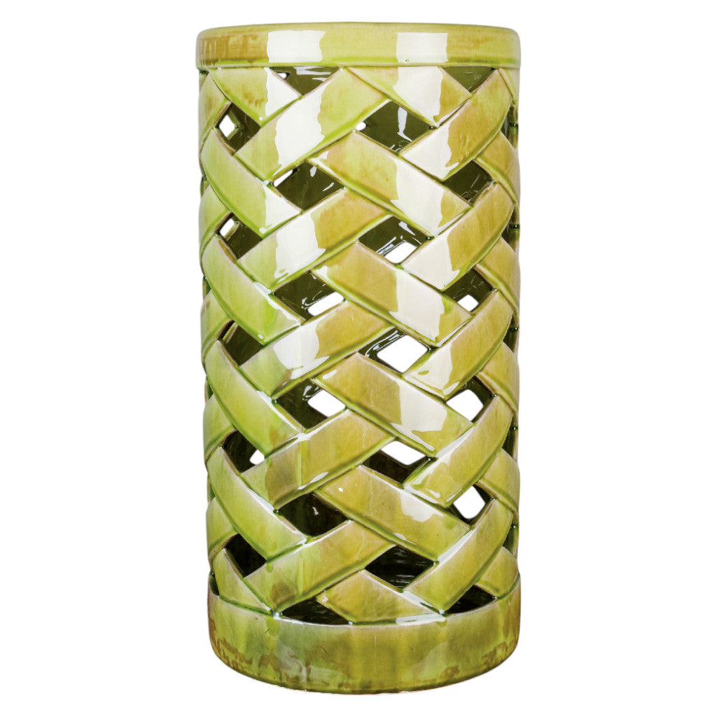 Danny's Fine Porcelain 9"l X 9w X 18h Porcelain Lattice Umbrella Stand-Spring Green