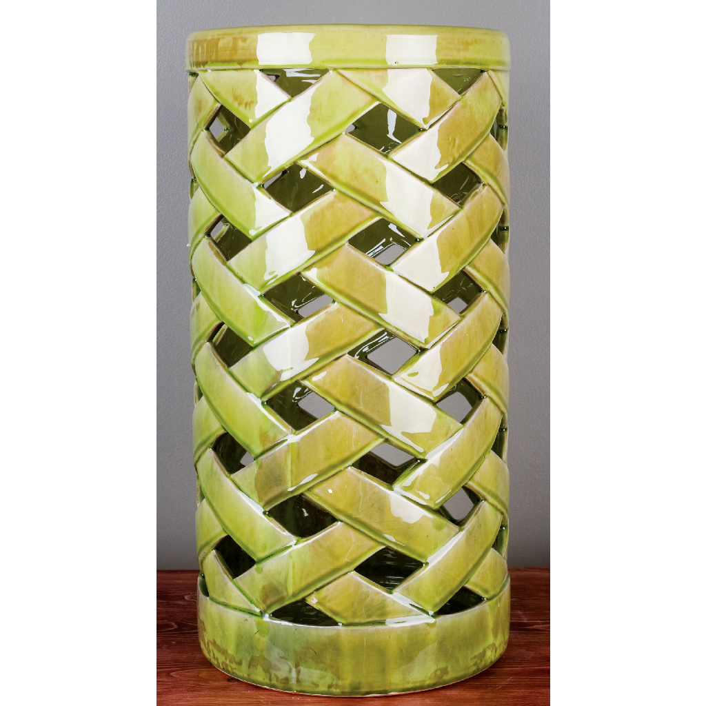 Danny's Fine Porcelain 9"l X 9w X 18h Porcelain Lattice Umbrella Stand-Spring Green