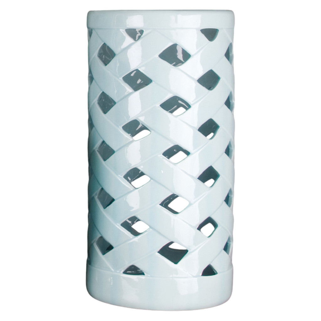 Danny's Fine Porcelain 9"l X 9w X 18h Porcelain Lattice Umbrella Stand-Light Blue