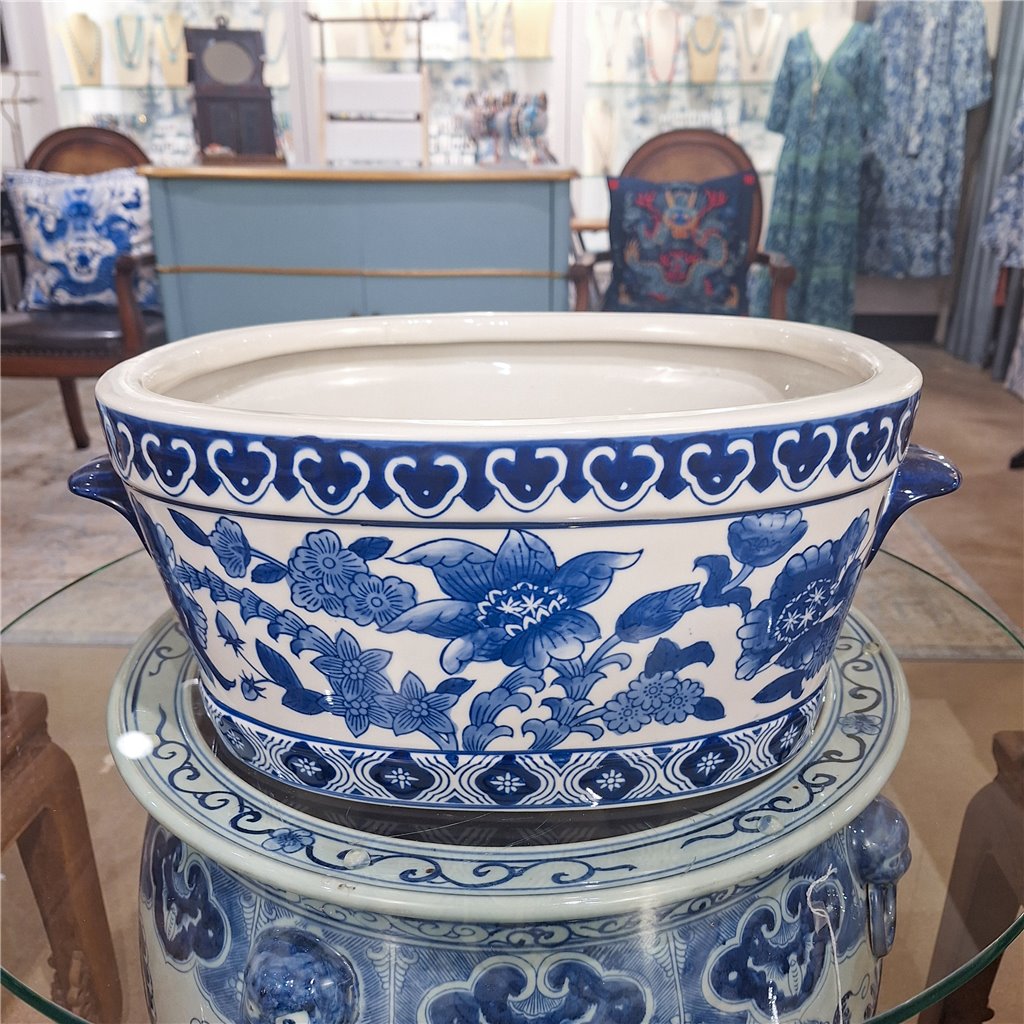 Danny's Fine Porcelain 16"oval Basin Blue & White Flower