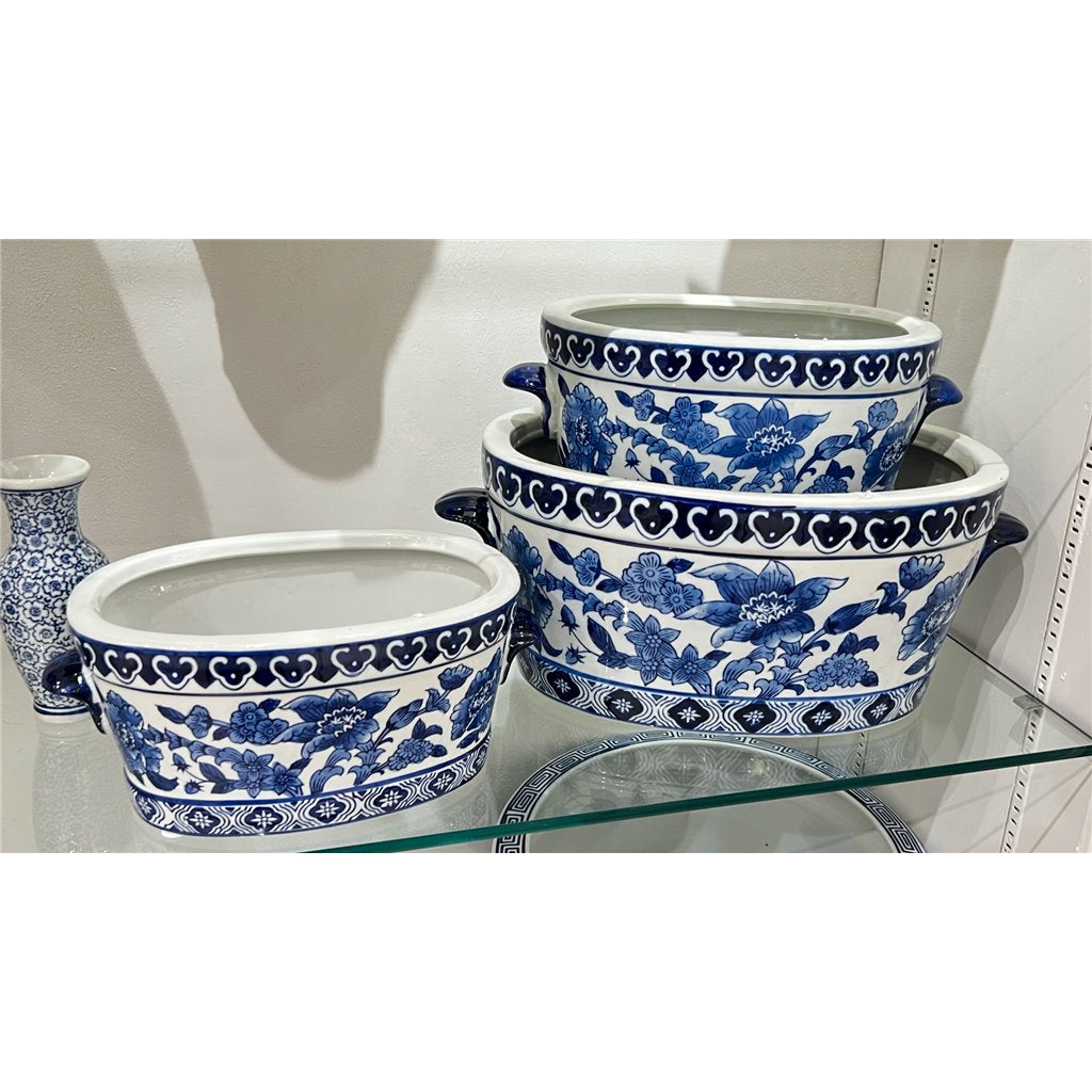 Danny's Fine Porcelain 16"oval Basin Blue & White Flower