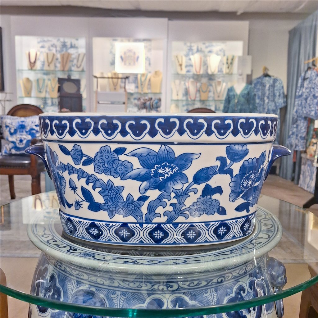 Danny's Fine Porcelain 16"oval Basin Blue & White Flower