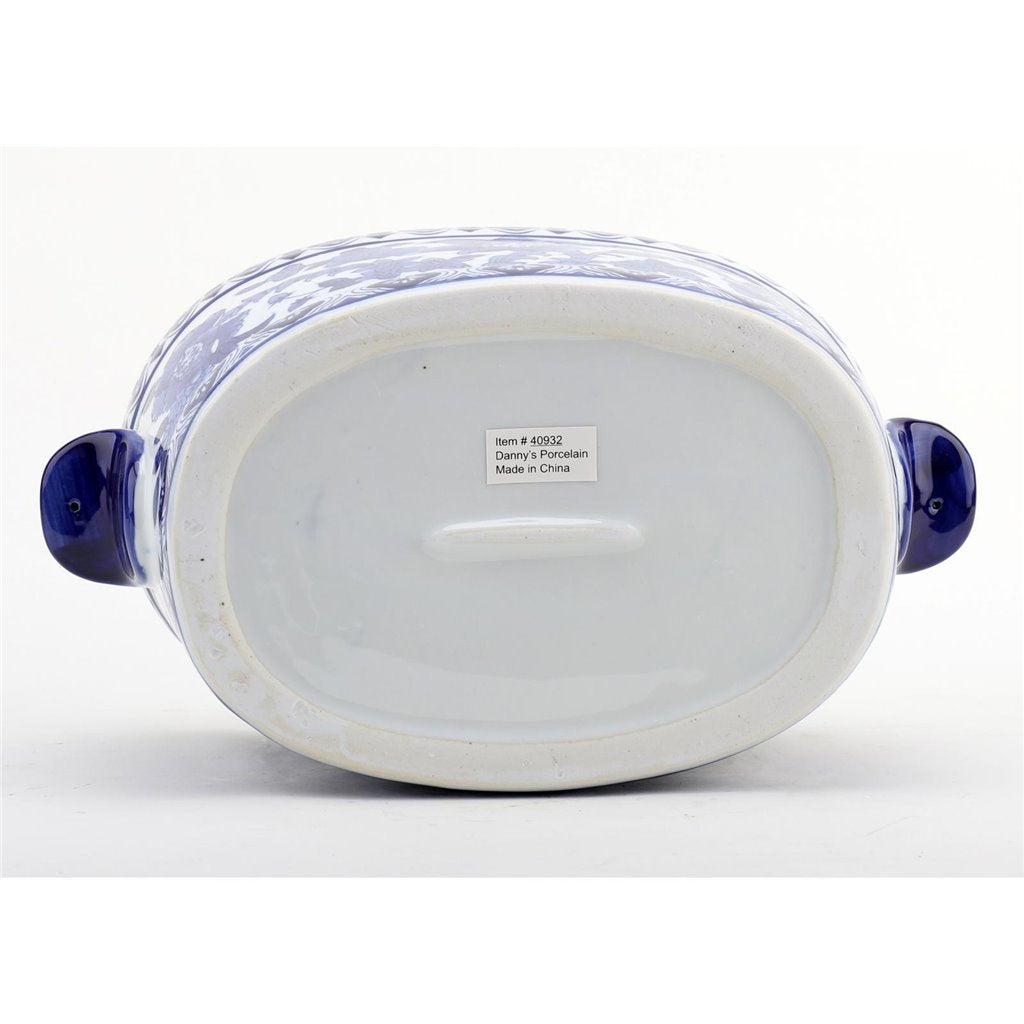 Danny's Fine Porcelain 16"oval Basin Blue & White Flower