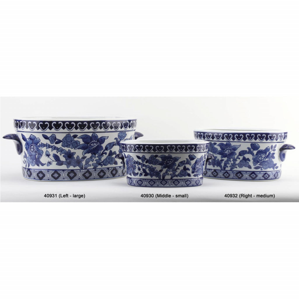 Danny's Fine Porcelain 16"oval Basin Blue & White Flower