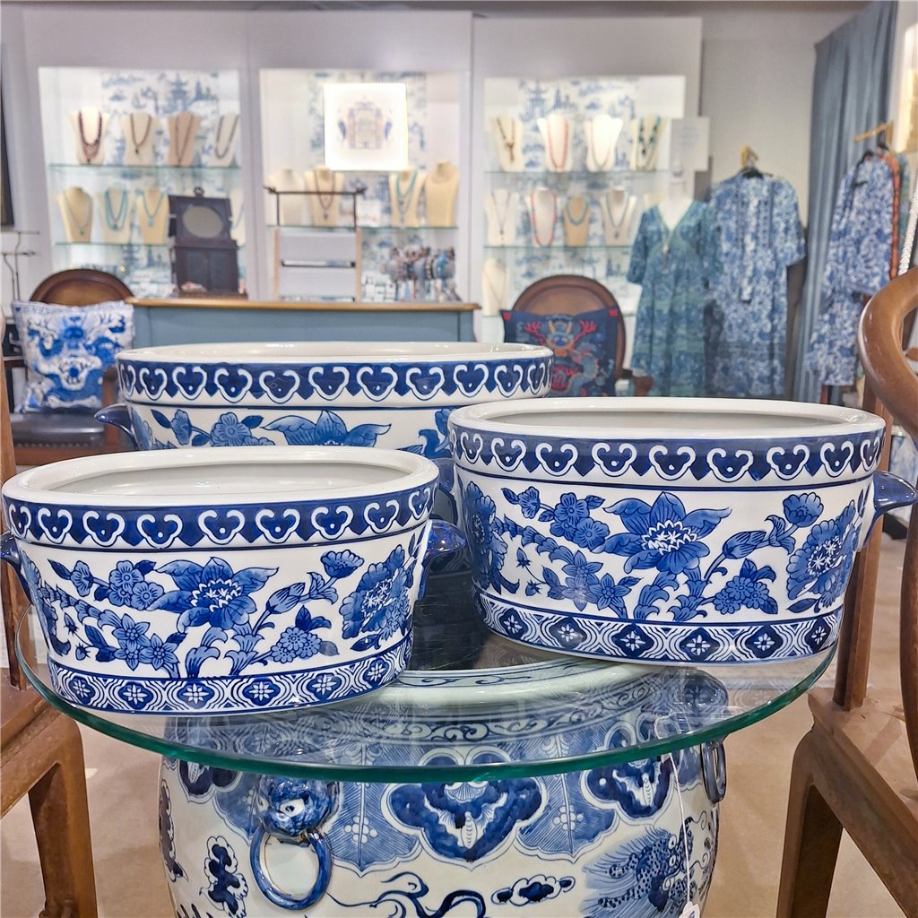 Danny's Fine Porcelain 16"oval Basin Blue & White Flower