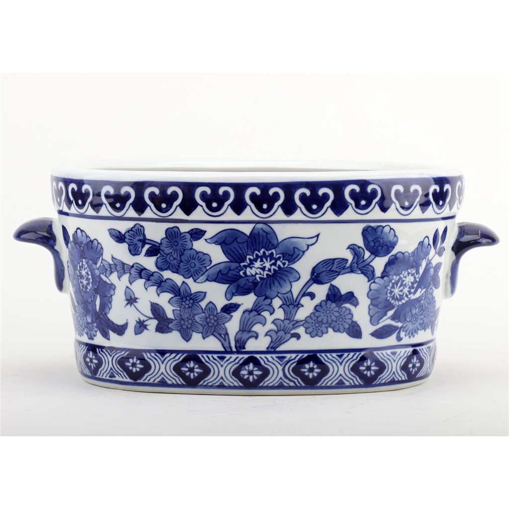 Danny's Fine Porcelain 16"oval Basin Blue & White Flower