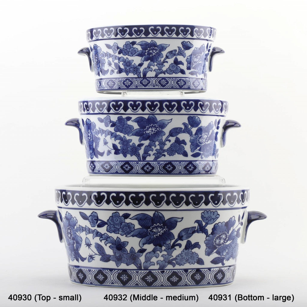 Danny's Fine Porcelain 16"oval Basin Blue & White Flower