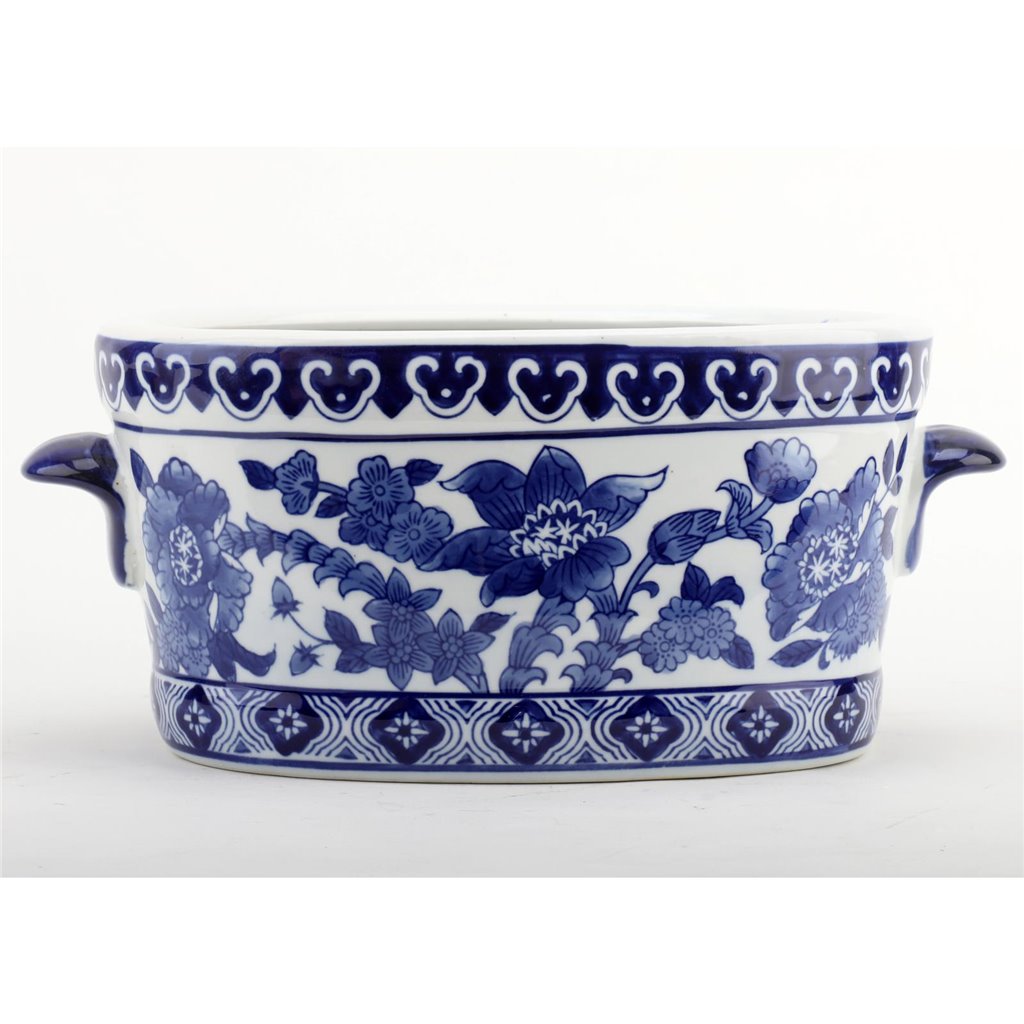 Danny's Fine Porcelain 16"oval Basin Blue & White Flower