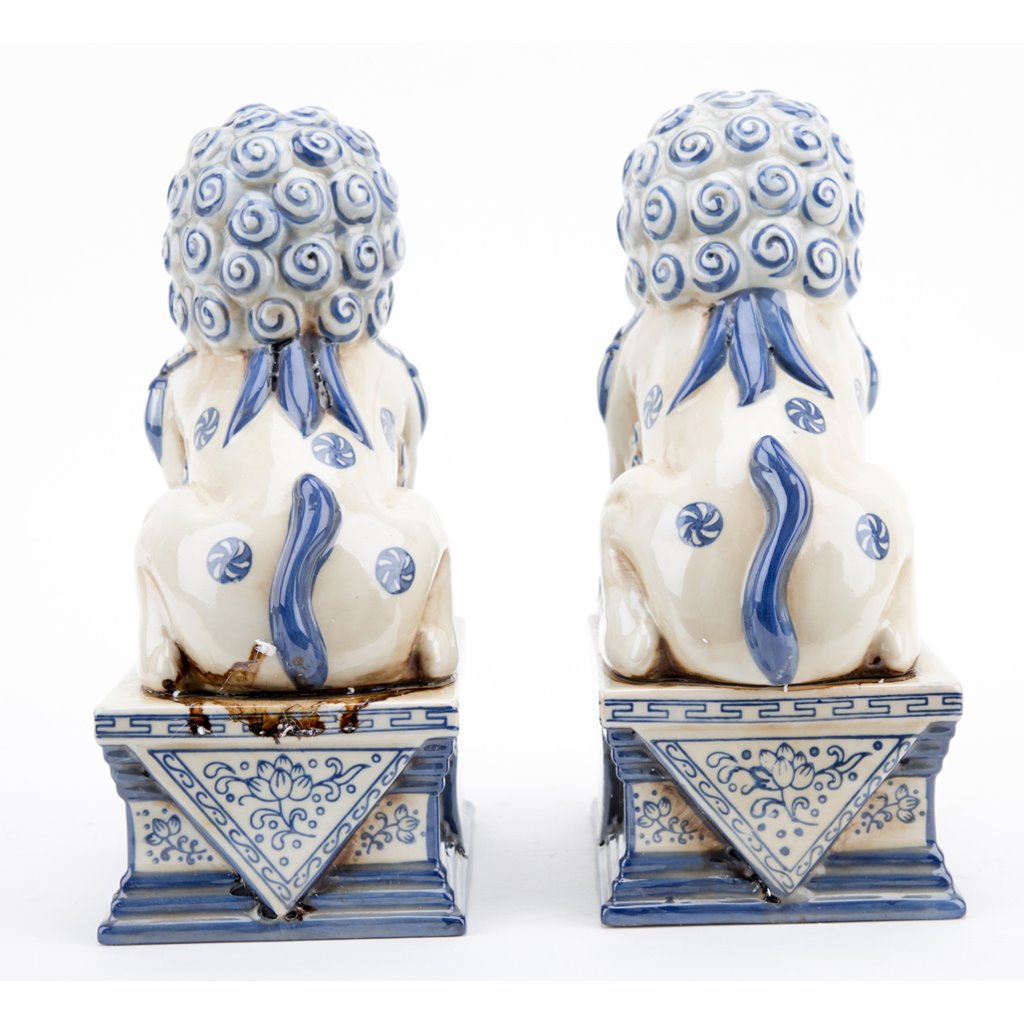 Danny's Fine Porcelain Pair of Lucky Foo Dog-Blue & White