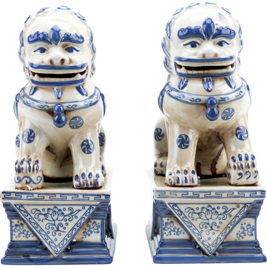 Danny's Fine Porcelain Pair of Lucky Foo Dog-Blue & White