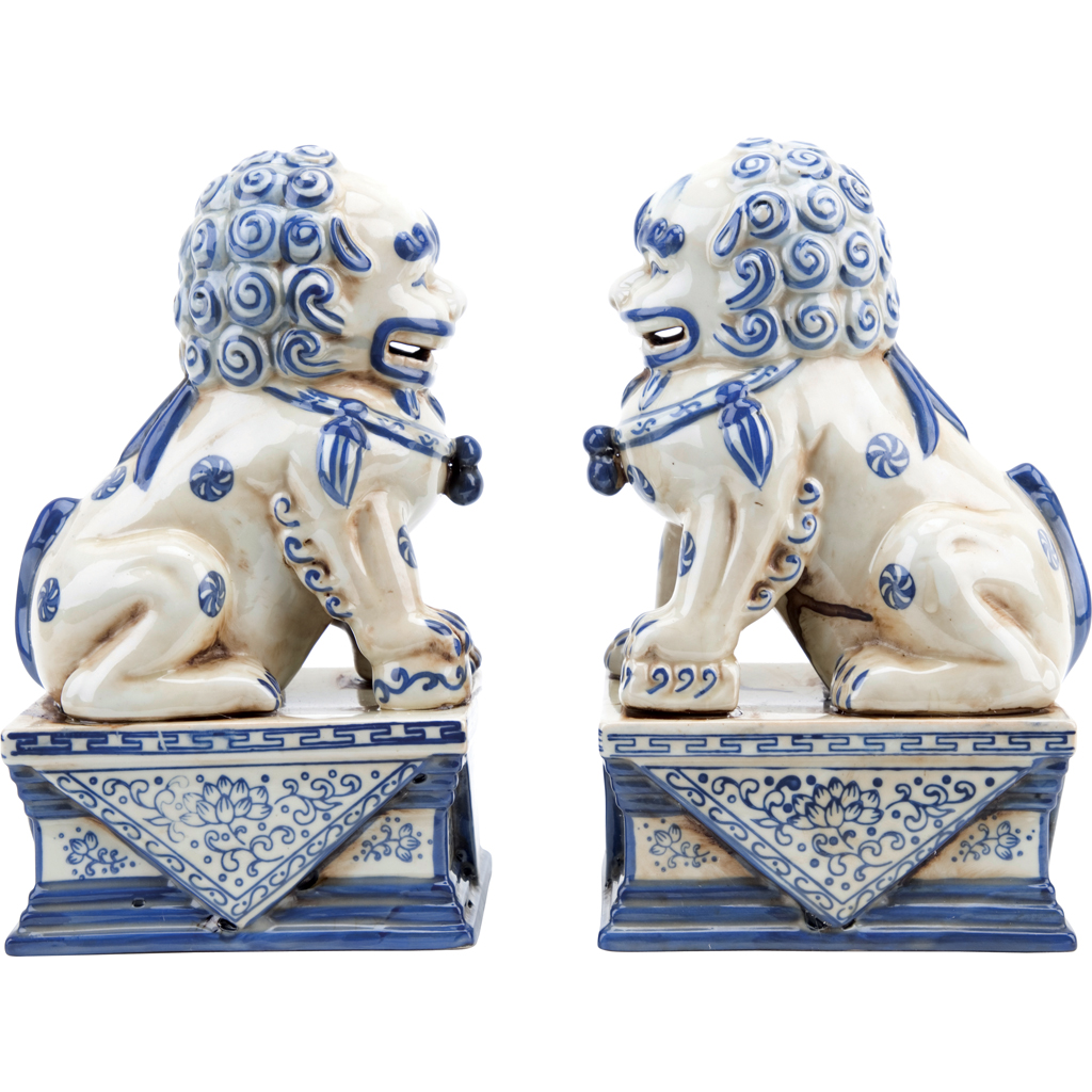 Danny's Fine Porcelain Pair of Lucky Foo Dog-Blue & White