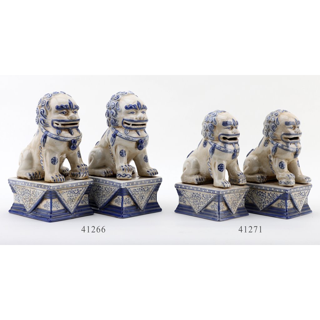 Danny's Fine Porcelain Pair of Lucky Foo Dog-Blue & White