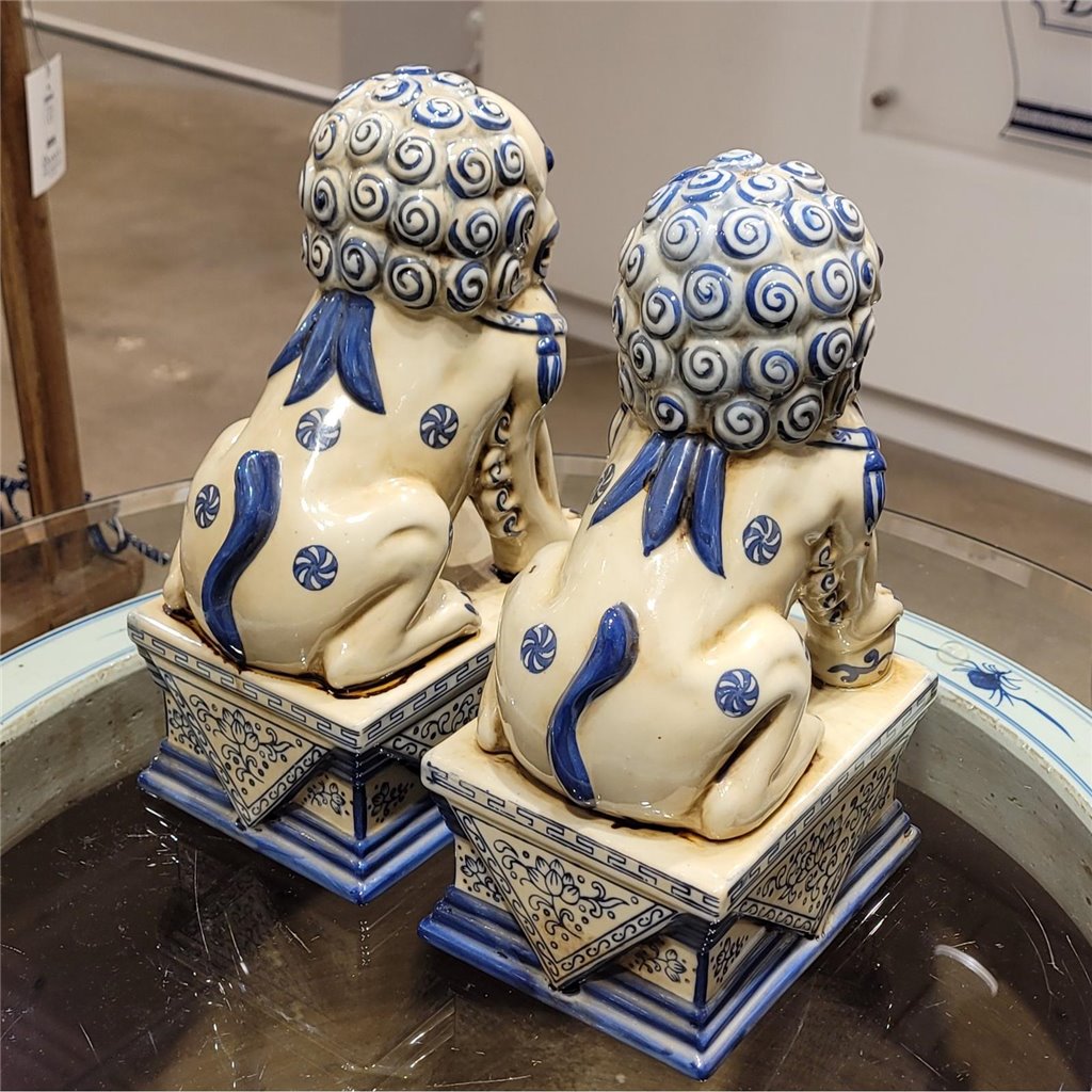 Danny's Fine Porcelain Pair of Lucky Foo Dog-Blue & White