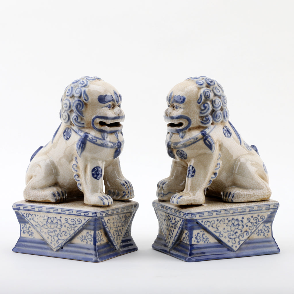 Danny's Fine Porcelain Small Pair of Lucky Foo Dog-Blue & White