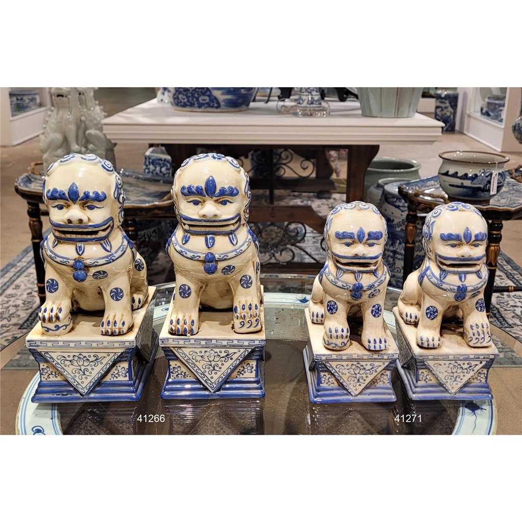 Danny's Fine Porcelain Small Pair of Lucky Foo Dog-Blue & White