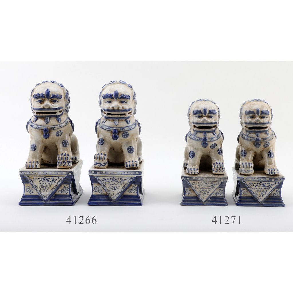 Danny's Fine Porcelain Small Pair of Lucky Foo Dog-Blue & White