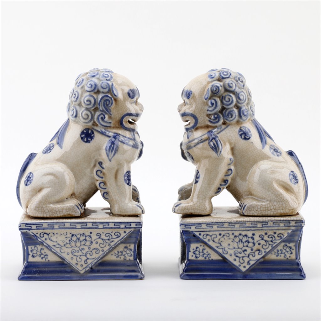 Danny's Fine Porcelain Small Pair of Lucky Foo Dog-Blue & White