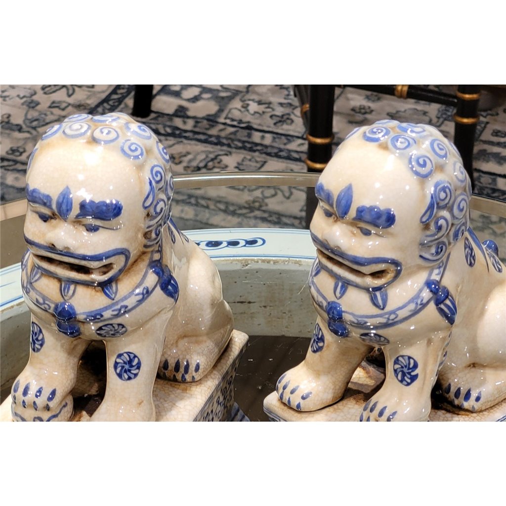 Danny's Fine Porcelain Small Pair of Lucky Foo Dog-Blue & White