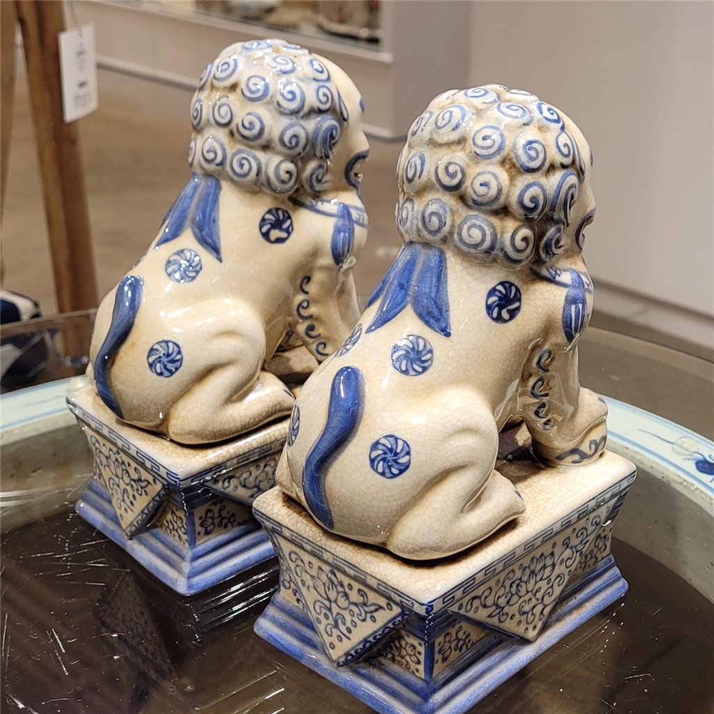 Danny's Fine Porcelain Small Pair of Lucky Foo Dog-Blue & White